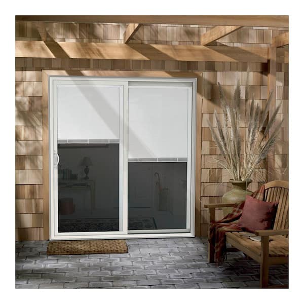 72 in. x 80 in. V-2500 Desert Sand Vinyl Left-Hand Full Lite Sliding Patio Door w/Internal Blinds