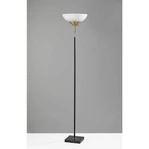 71 in. Black and White Sleek Torchiere Floor Lamp Metal Frosted Alabaster Glass Shade