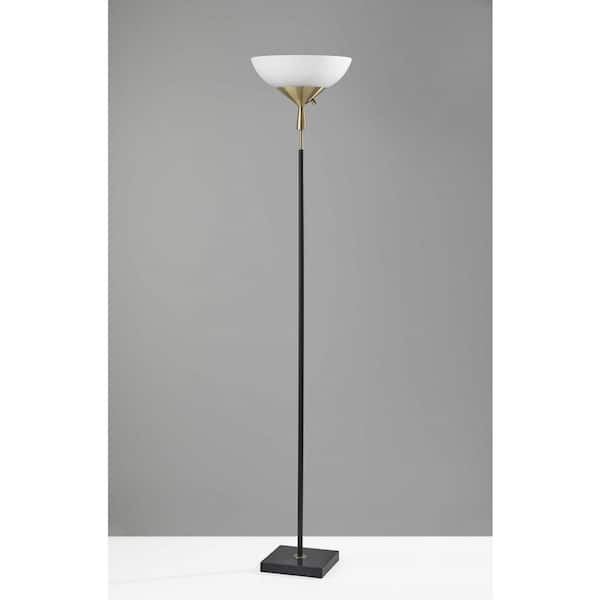 HomeRoots 71 in. Black and White Sleek Torchiere Floor Lamp Metal Frosted Alabaster Glass Shade