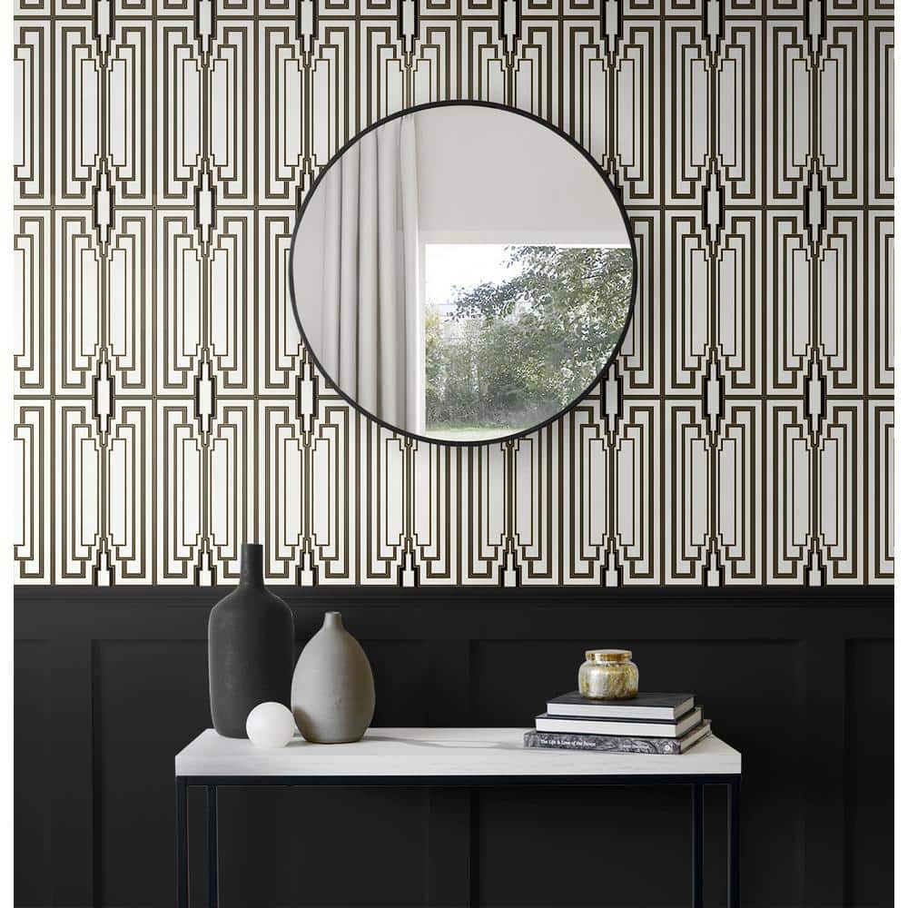 Ebony and Gold Geometric Vinyl Peel & Stick Wallpaper Roll