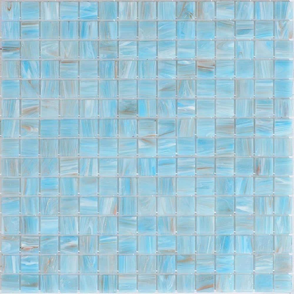 Celestial Light Blue Polished Glass Mosaic Tile 12" x 12"