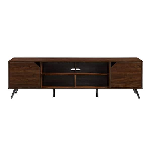 Welwick Designs 70 In. Dark Walnut Wood Modern Wide TV Stand With Open ...