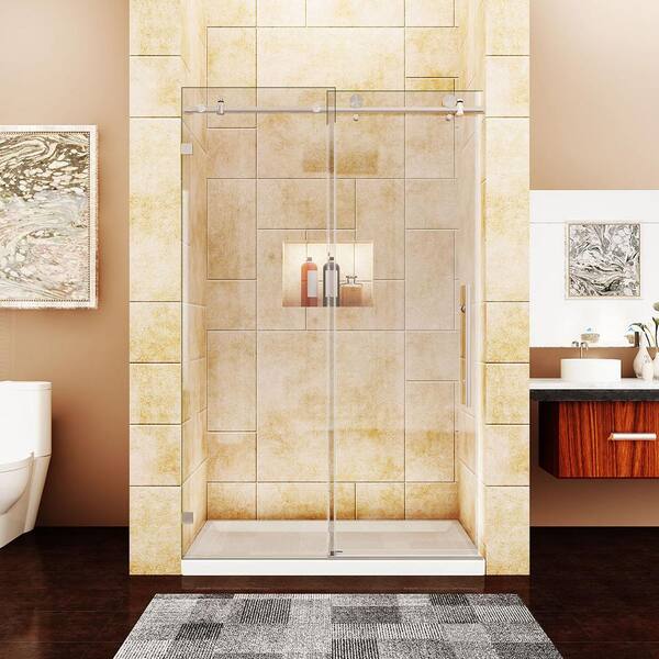 TOOLKISS BP05P2-4876CB 48 in. W x 76 in. H Sliding Semi-Frameless Shower Door in Nickel with Clear Glass