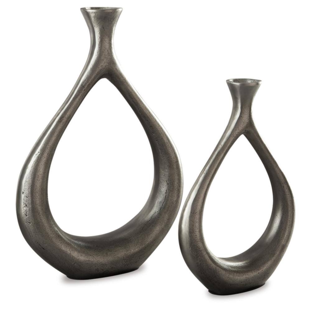 Dimaia Dark Gray Metal Teardrop Vase Set
