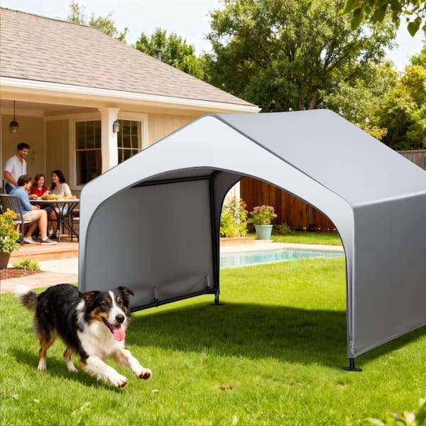 4'x4' waterproof dog shelter with rain curtain & stakes for