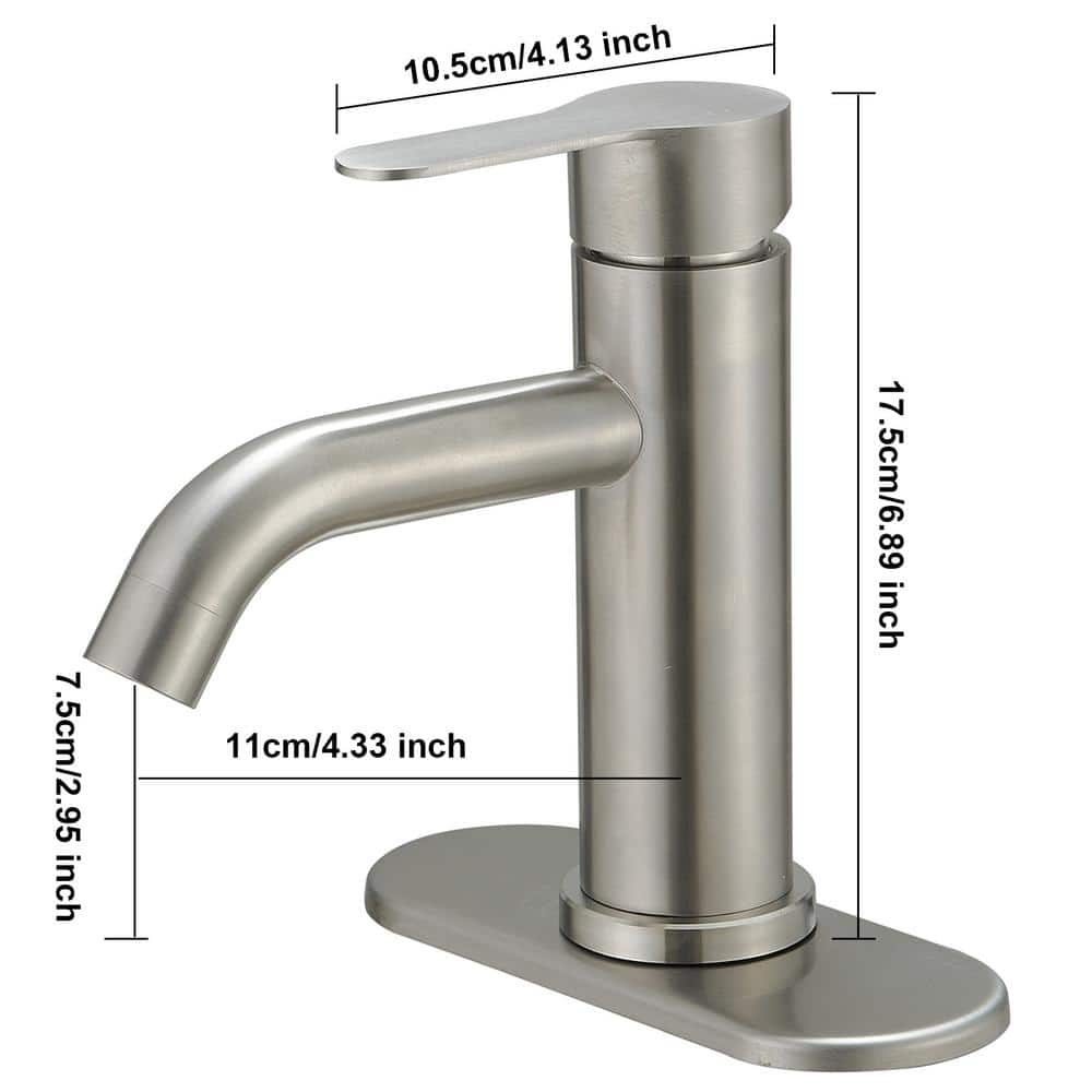 Brushed Nickel Single-Handle Bathroom Faucet with Deck Plate