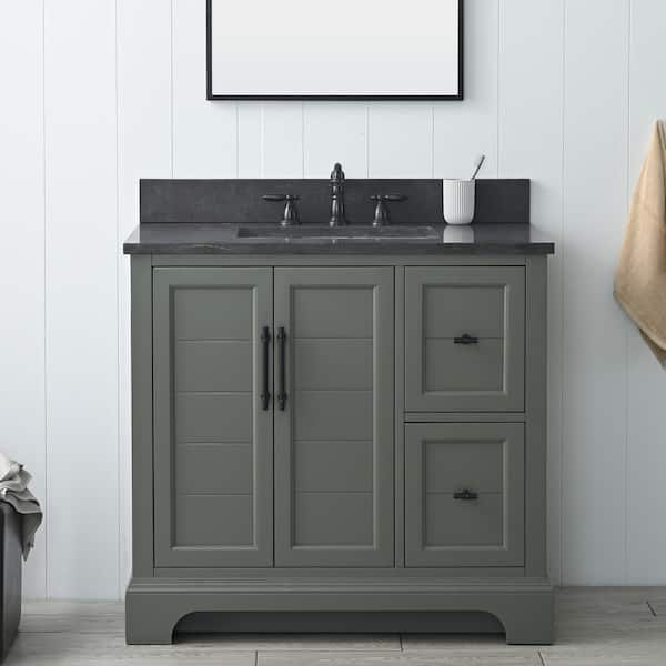 Vanity Art Chambery 36 in. W x 22 in. D x 34.5 in. H Single Sink Freestanding Bath Vanity in Vintage Green with Stone Top in Black