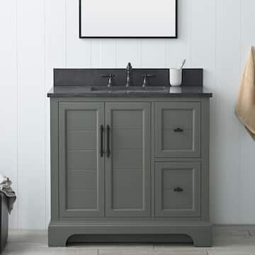Chambery 36 in. W x 22 in. D x 34.5 in. H Single Sink Freestanding Bath Vanity in Vintage Green with Stone Top in Black