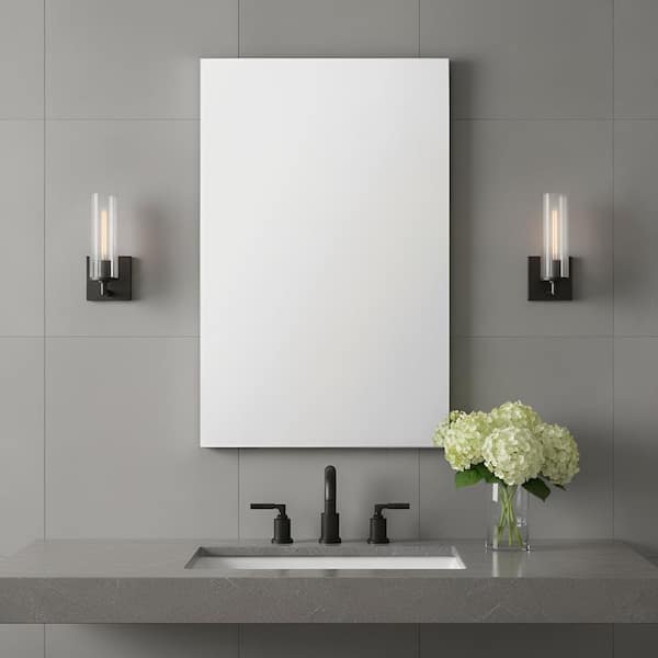 Sarita Small 1-Light Midnight Black Wall Sconce with Clear Ribbed Glass Shade