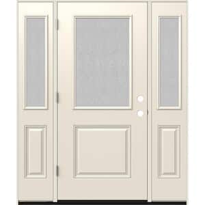 60 in. x 80 in. Right-Hand 1/2 Lite Streamed Ripple Glass Primed Fiberglass Prehung Front Door with Sidelites