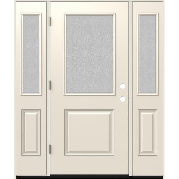 60 in. x 80 in. Right-Hand 1/2 Lite Streamed Ripple Glass Primed Fiberglass Prehung Front Door with Sidelites