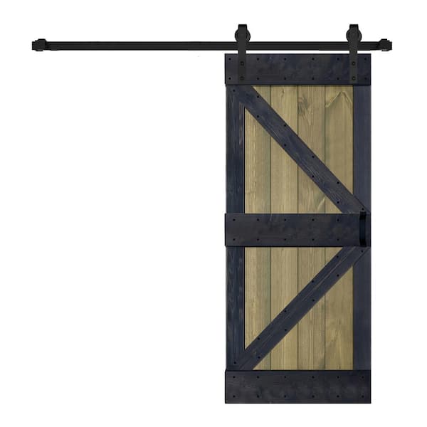 ISLIFE K Series 36 in. x 84 in. Aged Barrel/Carbon Gray Finished Solid Wood Sliding Barn Door W/Hardware Kit - Assembly Needed