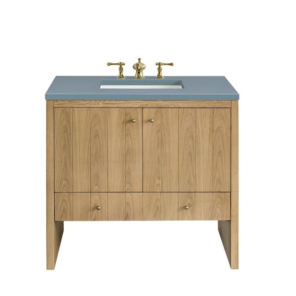 James Martin Vanities Hudson 36.0 in. W x 23.5 in. D x 34.2 in. H Bathroom Vanity in Light Oak with Cala Blue Quartz Top