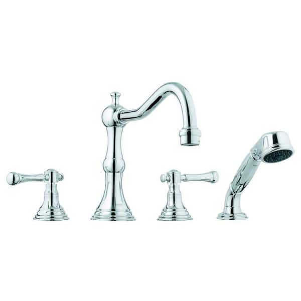 GROHE Bridgeford 2-Handle Deck-Mount Roman Tub Faucet with Hand Shower in StarLight Chrome