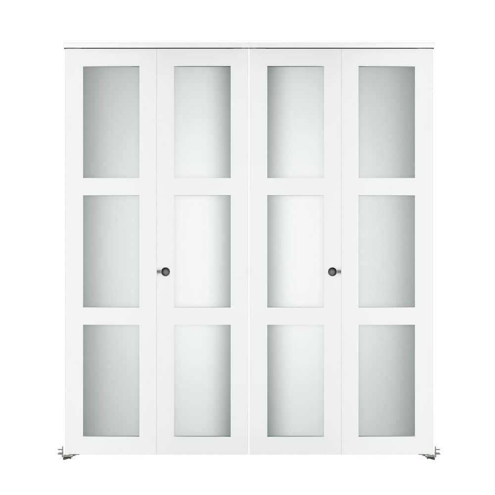72 in. x 78 in. (Double 36 in) 3-Lite Frosted Glass Solid Core White Finished MDF Closet Bi-fold Door with Hardware Kit price history on PriceWatchPro
