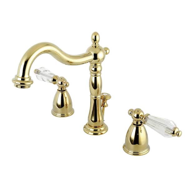 Kingston Brass Victorian Crystal 8 in. Widespread 2-Handle Bathroom Faucet in Polished Brass