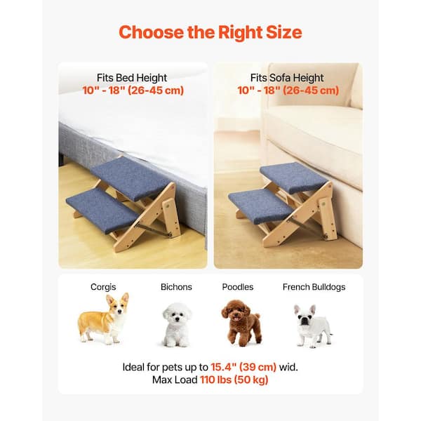 SKYSHALO 2-Step Wooden Pet Stairs, Foldable Ladder for Beds Sofas 