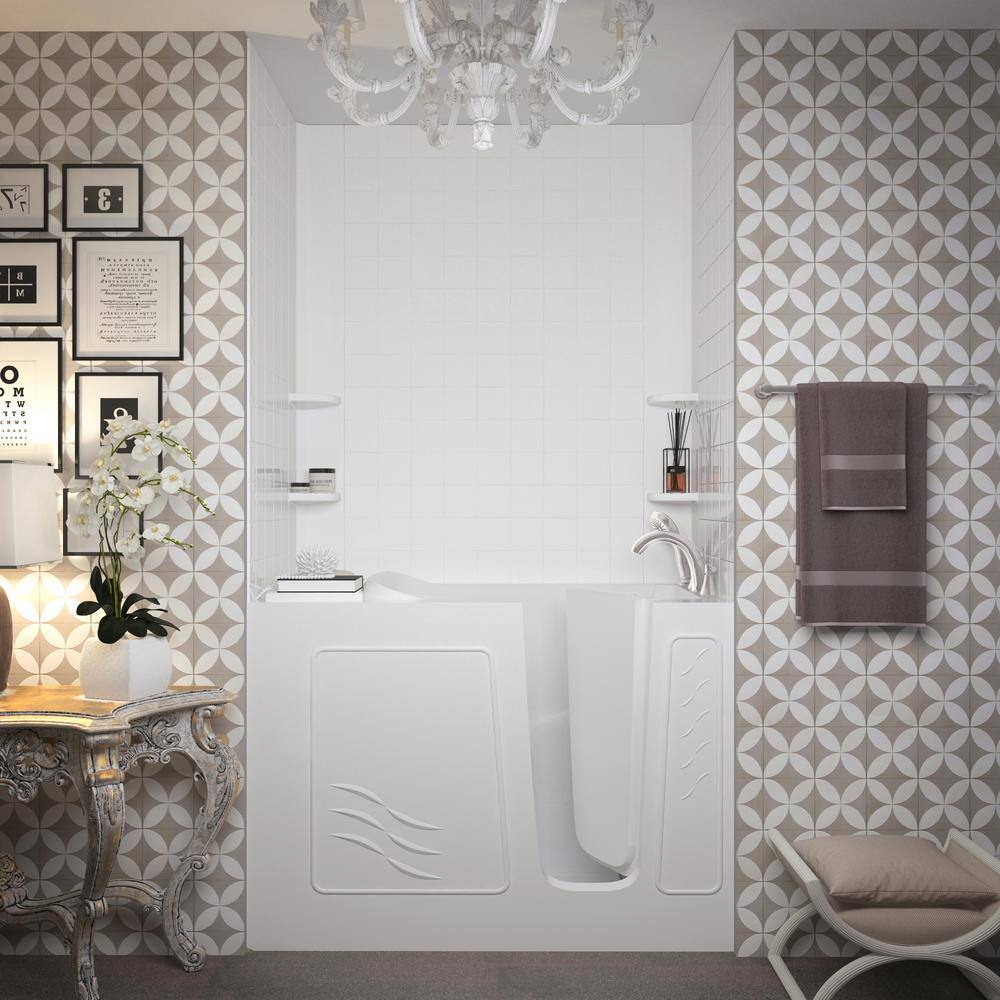 Santa Fe White Fiberglass Walk-In Soaking Bathtub with Faucet