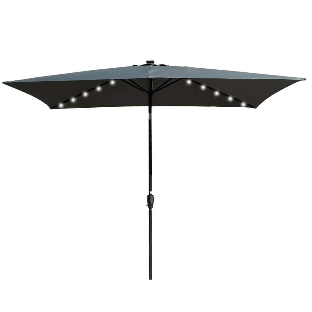 10 ft. x 6.5 ft. Metal Market Rectangular Solar LED Lighted Patio Umbrella in Gray with Crank and Push Button Tilt price history on PriceWatchPro