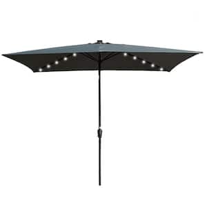 10 ft. x 6.5 ft. Metal Market Rectangular Solar LED Lighted Patio Umbrella in Gray with Crank and Push Button Tilt