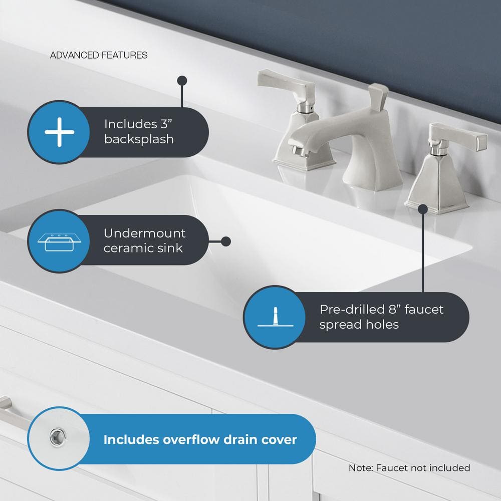 Pure White 60" Freestanding Bathroom Vanity with Single Sink