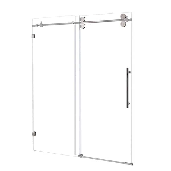 WELLFOR 60 in. W x 76 in. H Sliding Frameless Shower Door in Chrome with 3/8 in. Clear Glass
