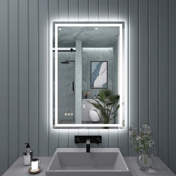 24 in. W x 36 in. H Rectangular Frameless LED Light Anti-Fog Wall Bathroom Vanity Mirror in Polished Crystal