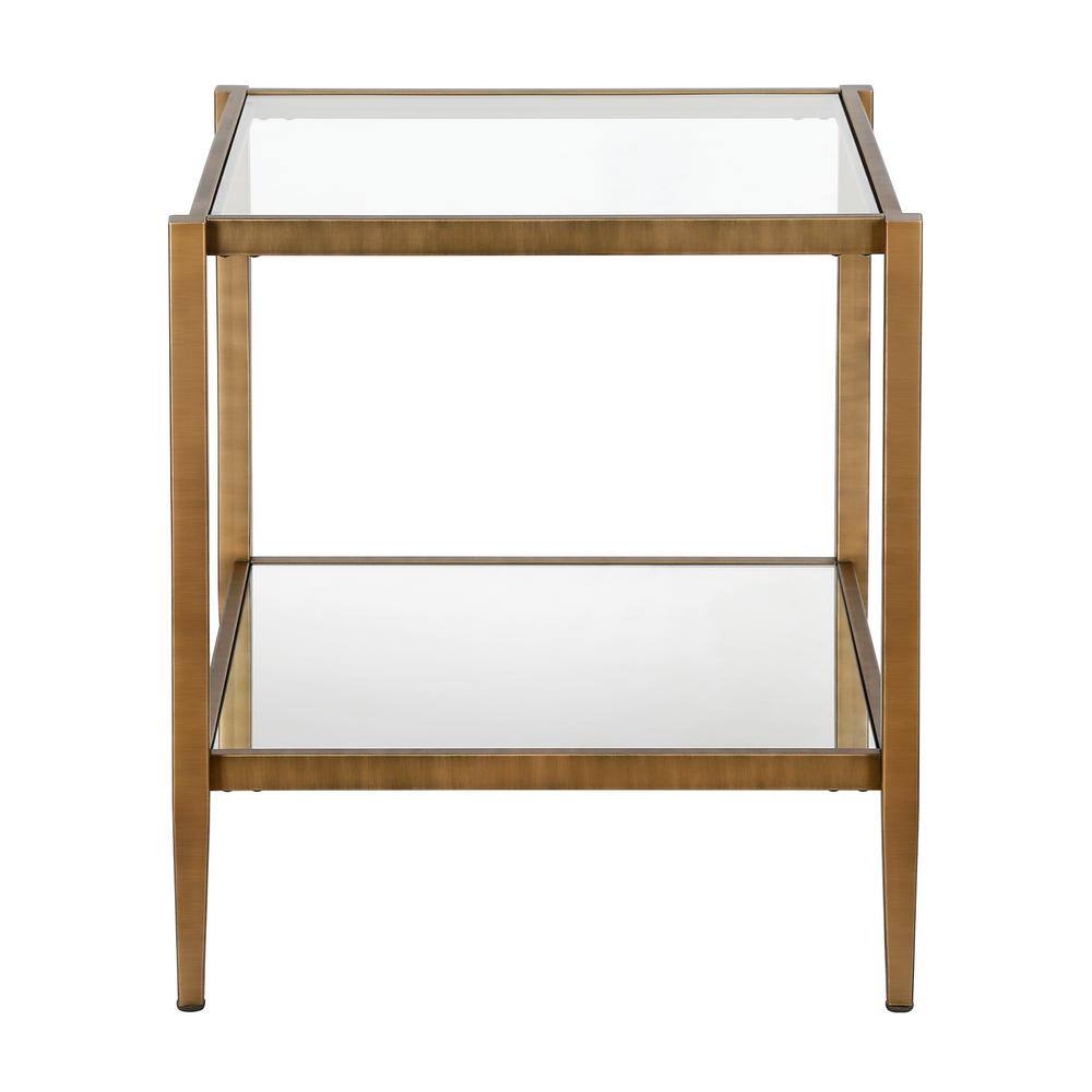Elegant Brass Metal and Mirrored Glass 20" Side Table