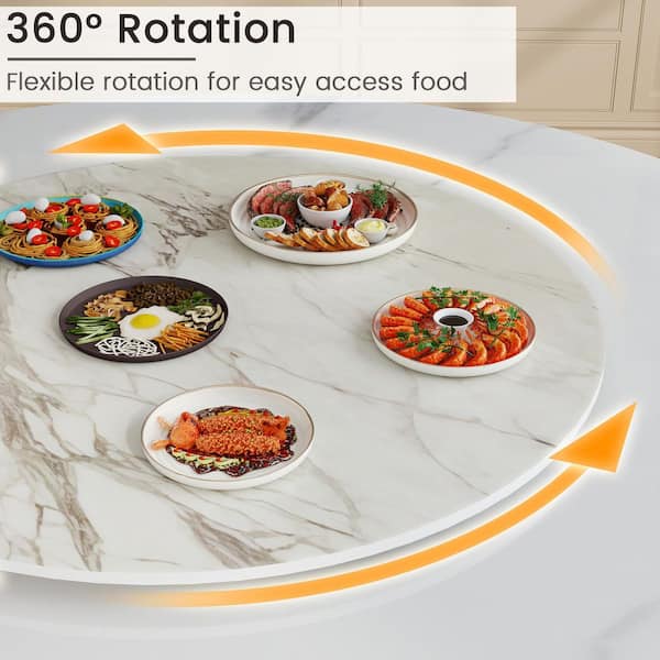 31.5 in. W Round Sintered Stone Lazy Susan Turntable for Dining Table Top in White