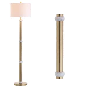 Gregory 60.5 in. Brass Gold/White Metal/Marble LED Floor Lamp