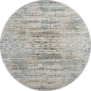 Mayfield Premium Machine Washable Abstract AMF1997 Ivory 8 ft. x 8 ft. Round Rug