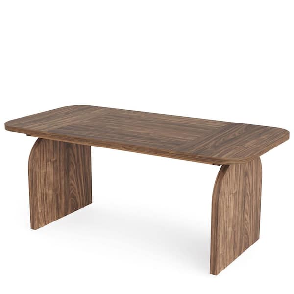 BYBLIGHT Roesler Vintage Brown Engineered Wood 63 in. Pedestal Dining Table Seats 6