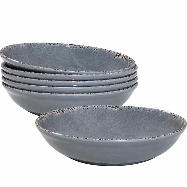 9.25 in. Cool Grey Melamine Salad and Pasta Bowls BPA-Free Shatter-Resistant Farmhouse Style (Set of 6)