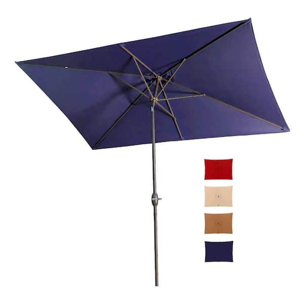 Zeus & Ruta 10 ft. x 6.5 ft. Aluminum Market Patio Umbrella in Navy Blue with Tilt and Crank 6 Sturdy Ribs for Deck Lawn Pool