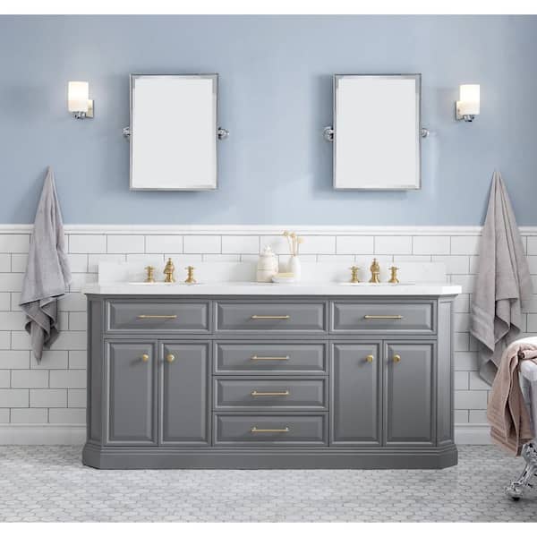 Palace 72 in. W x 22 in. D x 34 in. H Double Sink Bath Vanity in Cashmere Grey with Carrara White Quartz Top