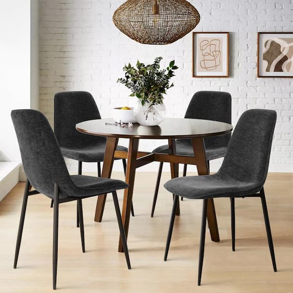 LAOTIES Upholstered Dining Chair with Black Metal Legs (Set of 4)