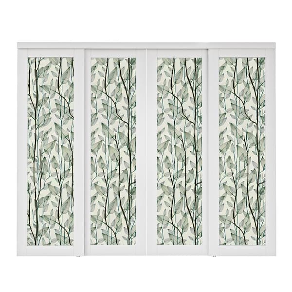 ARK DESIGN 96 in. x 80 in. 1-Lite Tempered Frosted Glass White Finished Solid Core Sliding Door with Sticker and Hardware