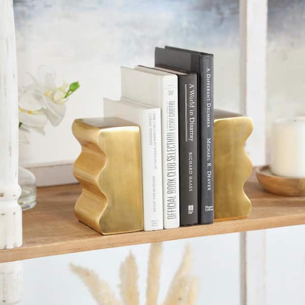 Novogratz Gold Aluminum Wave Inspired Bookends (Set of 2)