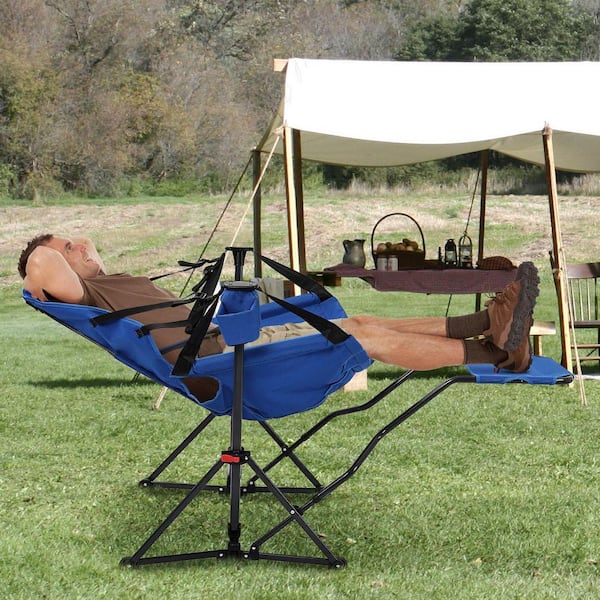 Hammock Camping Chair Blue Mesh Fabric Chair with Retractable