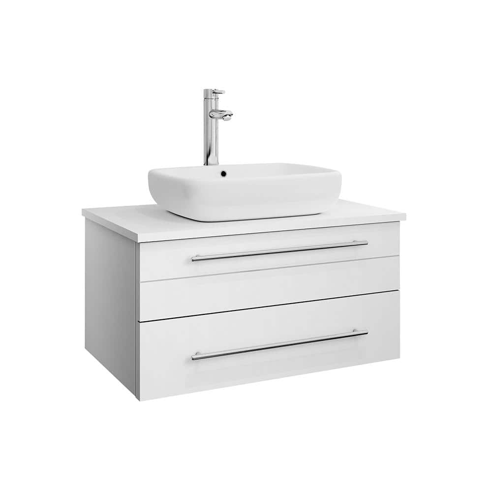 Fresca Lucera 30 in. W Wall Hung Bath Vanity in White with Quartz Stone ...