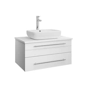 Lucera 30 in. W Wall Hung Bath Vanity in White with Quartz Stone Vanity Top in White with White Basin