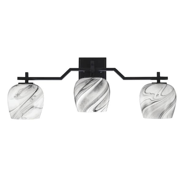 Unbranded Bridgewater 26.75 in. 3 Light Vanity Light Matte Black with 6 in. Onyx Swirl Glass Shades, No Bulbs Included