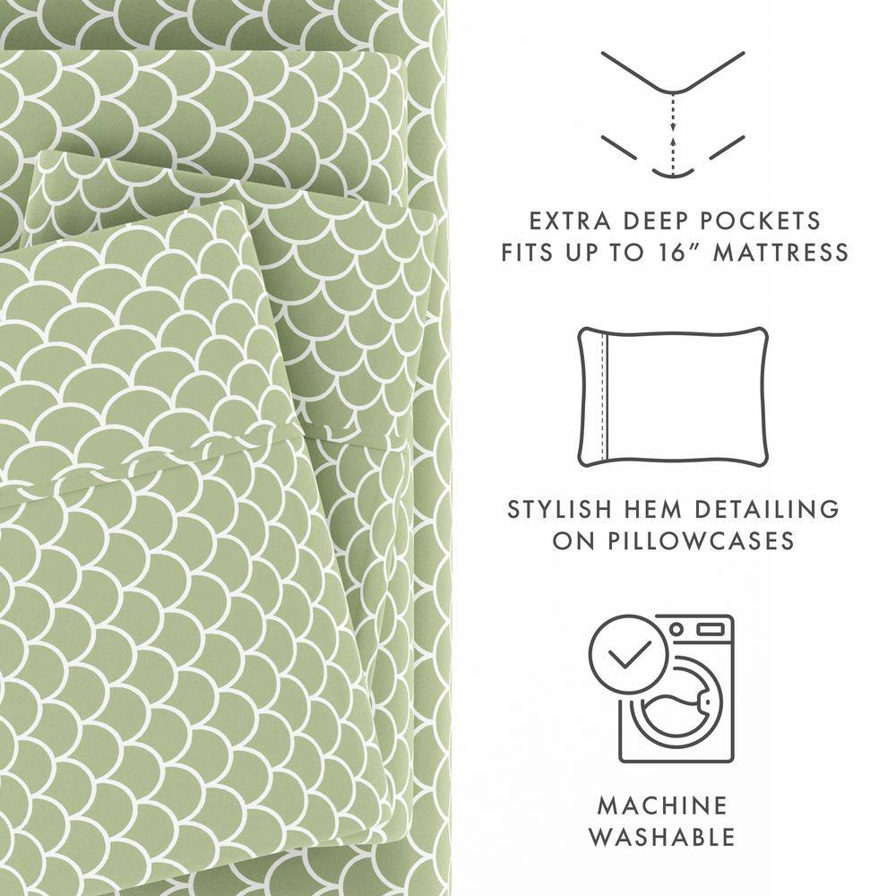 Sage Scallop Print Twin Microfiber Bedding Set