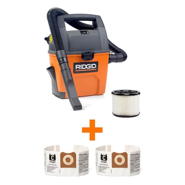 RIDGID 3 Gal. 3.5 Peak HP Handheld Shop Vacuum Wet Dry Vac with RIDGID SWEEP Dust Pan, Dust Bags, Hose and Car Nozzle WD3050D