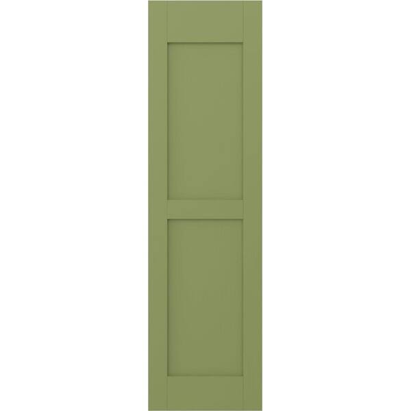 Ekena Millwork 12 in. W x 41 in. H Americraft 2 Equal Flat Panel Exterior Real Wood Shutters Per Pair in Moss Green