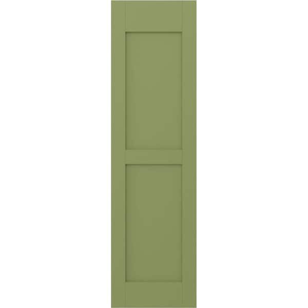 Ekena Millwork Americraft 15 in. W x 38 in. H 2-Equal Flat Panel Exterior Real Wood Shutters Pair in Moss Green