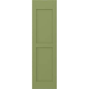 15 in. W x 40 in. H Americraft 2-Equal Flat Panel Exterior Real Wood Shutters Pair in Moss Green