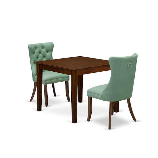 East West Furniture 3-Piece Antique Walnut Finish Square Solid Wood Top Dining Table Set