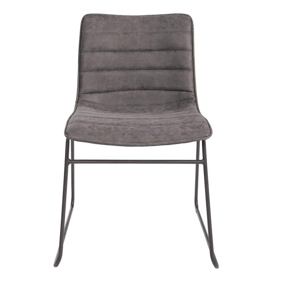 Charcoal Faux Leather Upholstered Stackable Side Chair with Metal Frame
