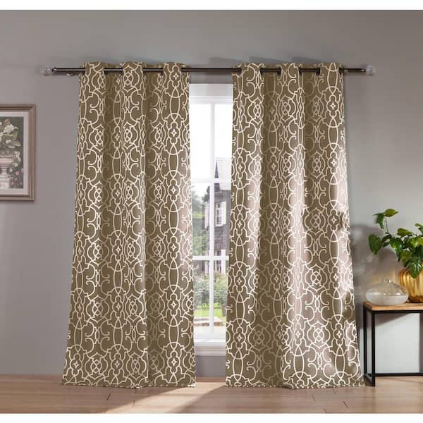 lala + bash Taupe Trellis Thermal Blackout Curtain - 38 in. W x 84 in. L (Set of 2)